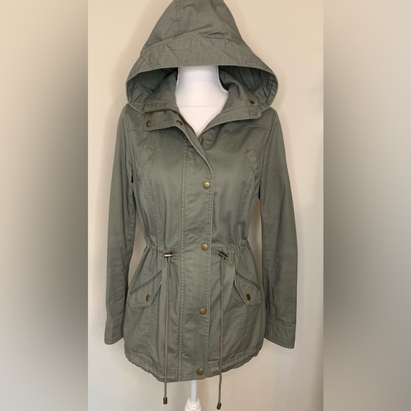 Style & Co Women Hooded Khaki  Green Anorak Jacket Size Small 100% cotton - Picture 1 of 6